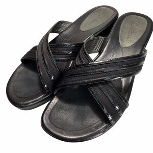 Cole Haan NikeAir G Series Slip On Sandals Patent Black Leather Sz 8